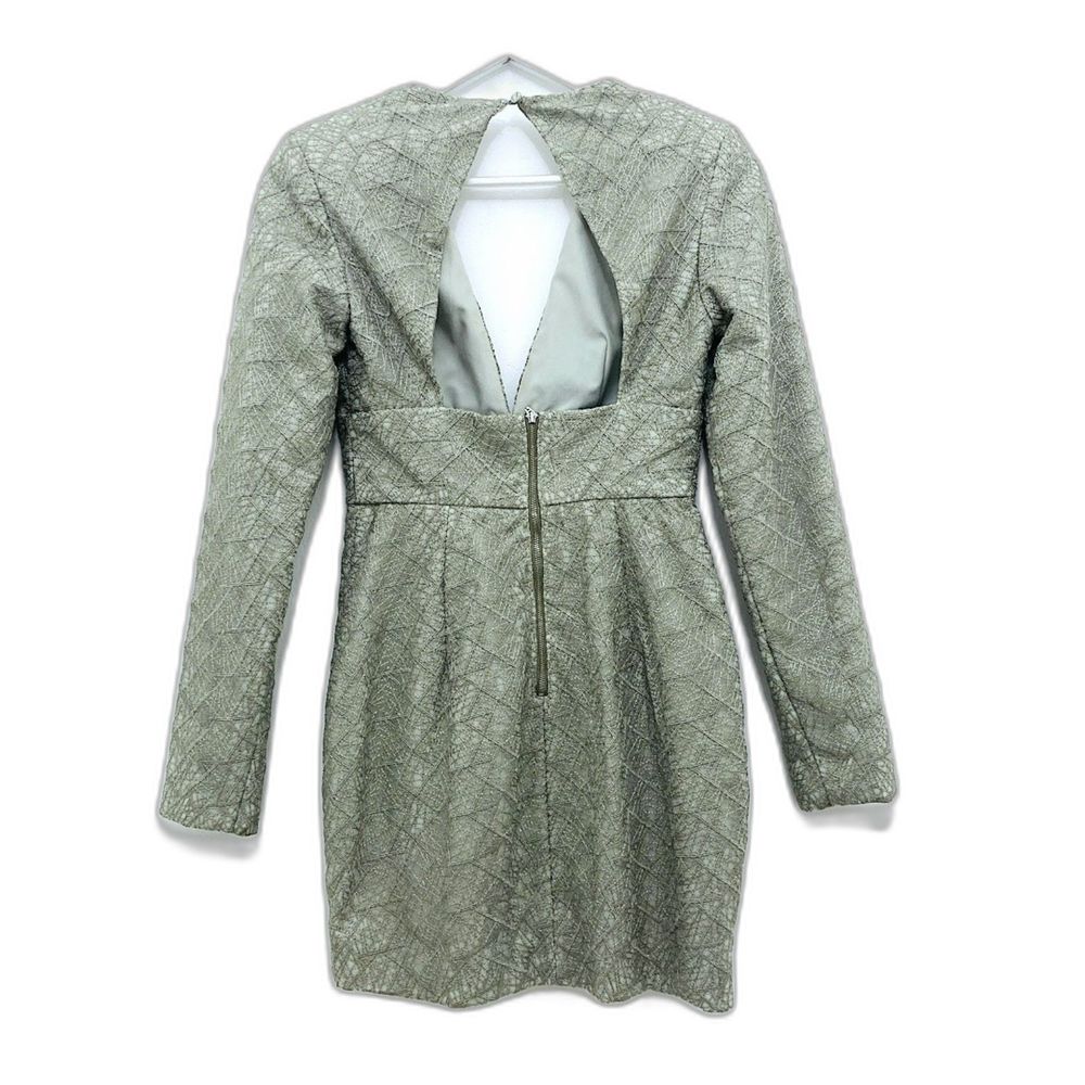 Misha Collection Metallic Sage Gray Lace Luxury Natasha Mini Dress Size 4 - Picture 4 of 16